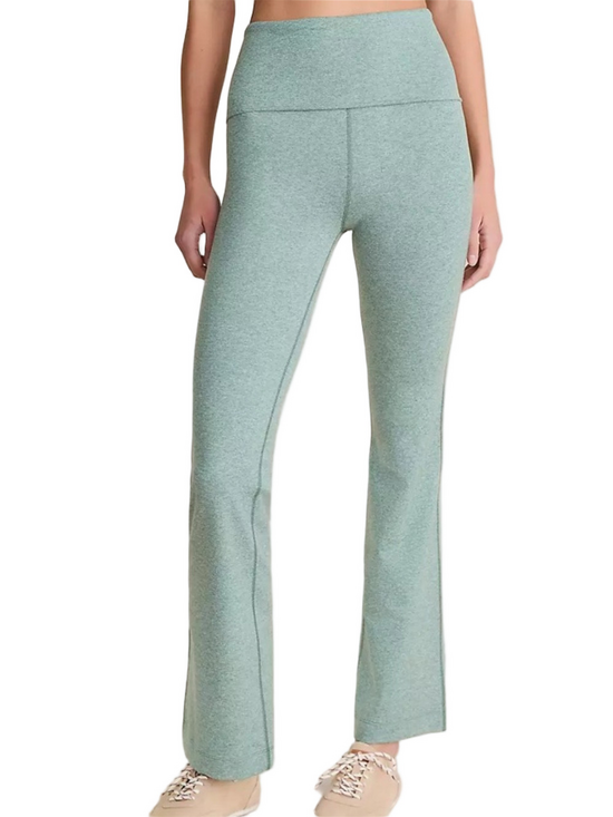 Lou + Grey Pants - Lou & Grey Heathered Brushedsoft Foldover Flare Pants Meadow Green Teal NEW